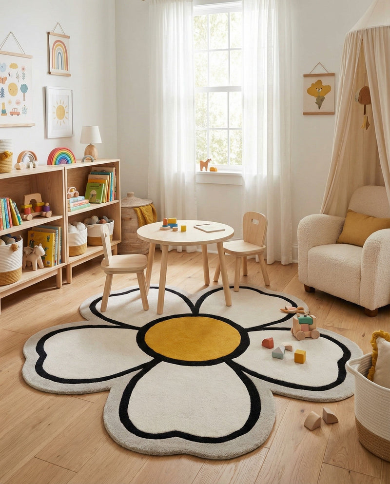 Whimsy Wonders Wool Collection Area Rug -  Arctic Round Ivory  lifestyle 9