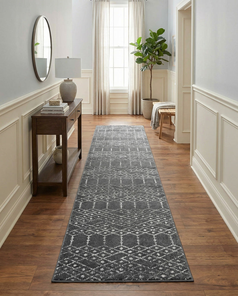 Marrakesh Lattice Collection Area Rug - Casablanca (Charcoal Gray) Runner Charcoal Gray  lifestyle 66