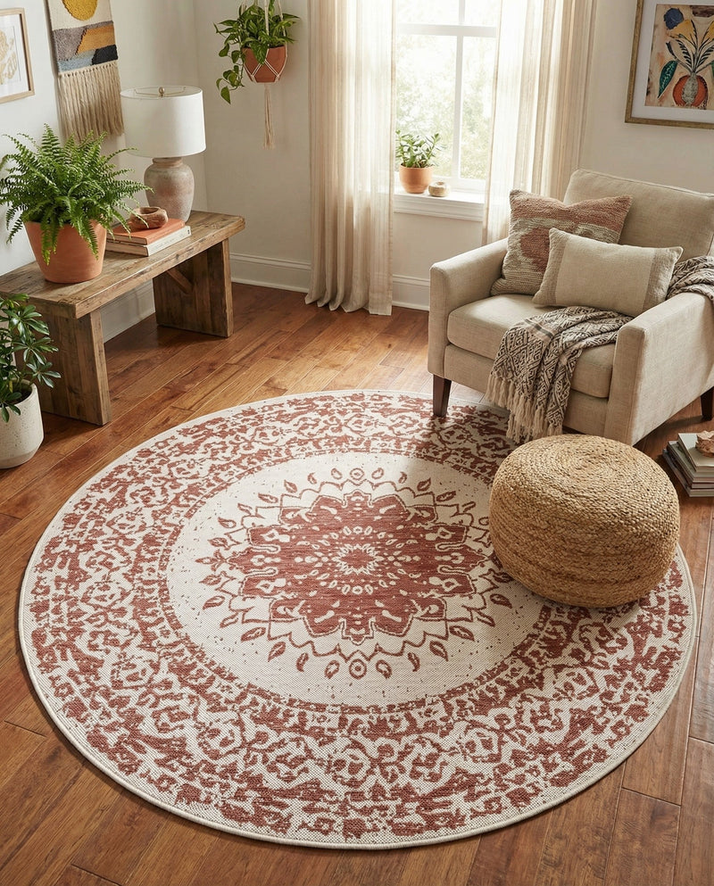 Patio Heritage Collection Area Rug -  Lafayette (Rust Red) Round Rust Red  lifestyle 78