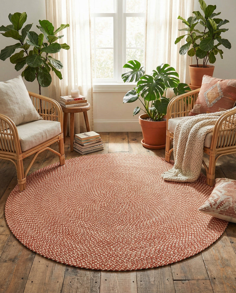 Highland Woven Jute Collection Area Rug - Glenmore (Rust Red) Round Rust Red  lifestyle 52
