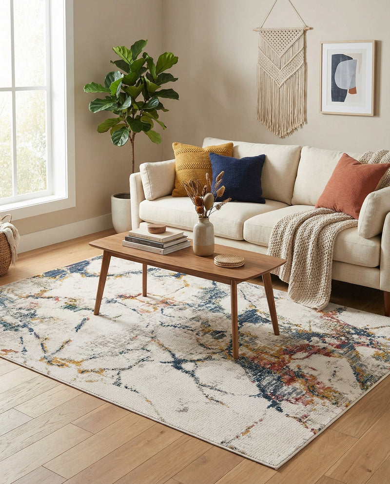 Jewel Oasis Collection Area Rug -  Opaline Rectangle White Navy  lifestyle 5