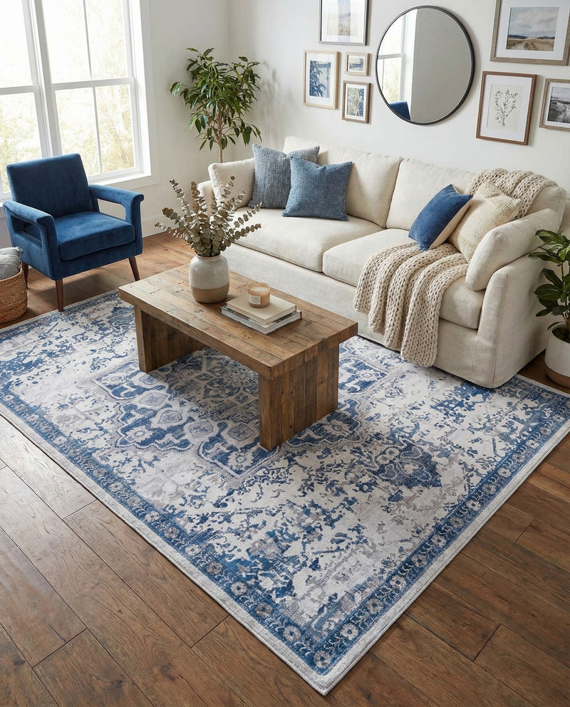 Baroque Era Collection Area Rug - Versailles (Gray Blue) Rectangle Gray Blue  lifestyle 13