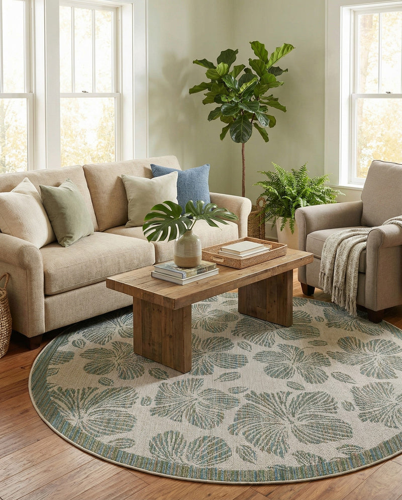 Coastal Terrace Collection Area Rug -  Marina Round Ivory and Beige  lifestyle 72