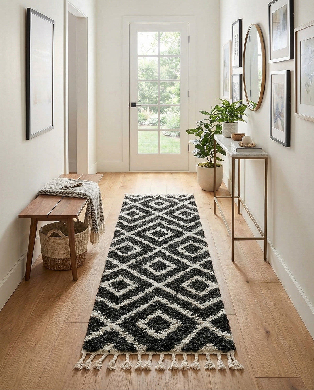 Cozy Cove Shag Collection Area Rug -  Dunes Runner Black and White  lifestyle 100