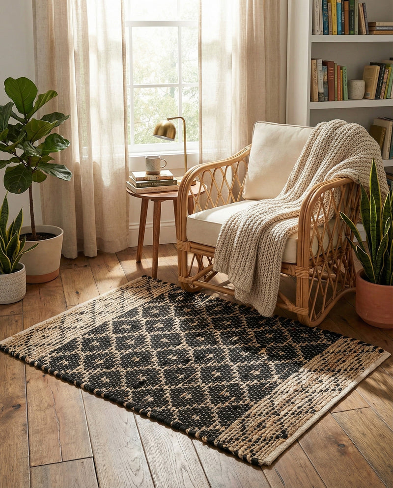 Tulum Trellis Collection Area Rug - Shoreline Rectangle Black  lifestyle 20