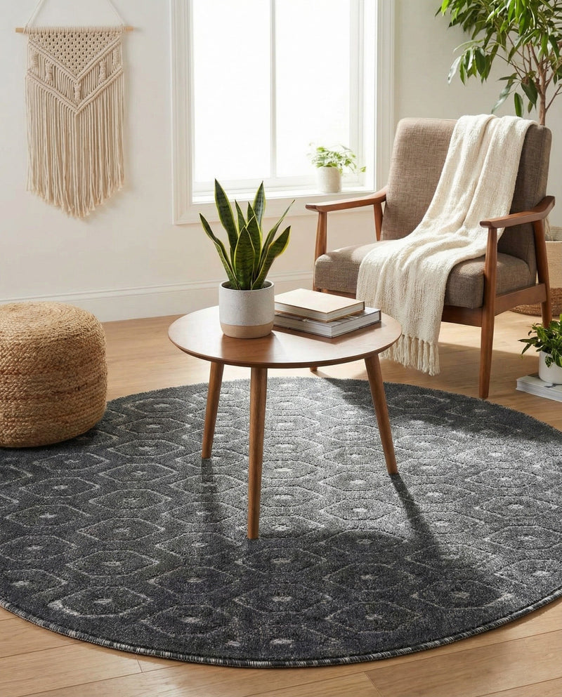 Garden Lattice Charm Collection Area Rug - Arbor (Charcoal) Round Charcoal  lifestyle 52