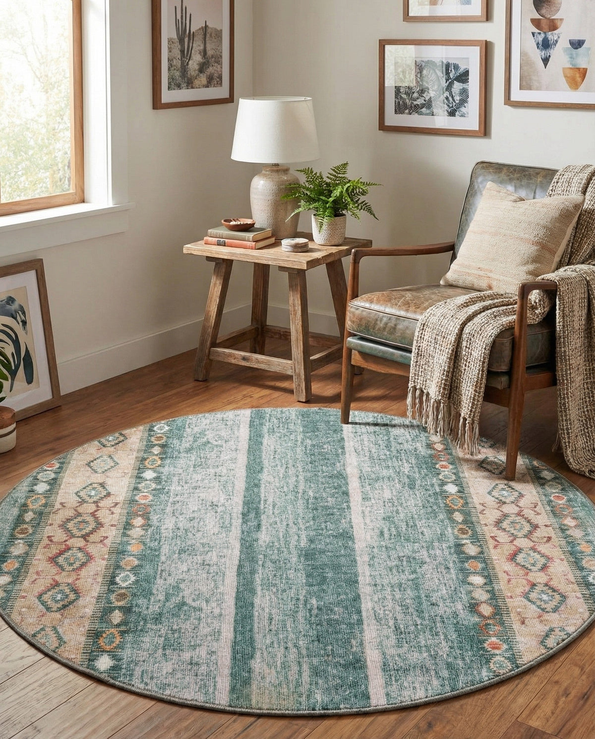 Heritage Elegance Collection Area Rug -  Edinburgh Round Green  lifestyle 122