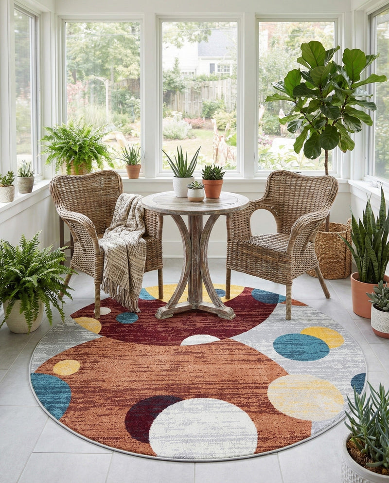 Aegean Elegance Washables Collection Area Rug -  Crete Round Multi  lifestyle 48