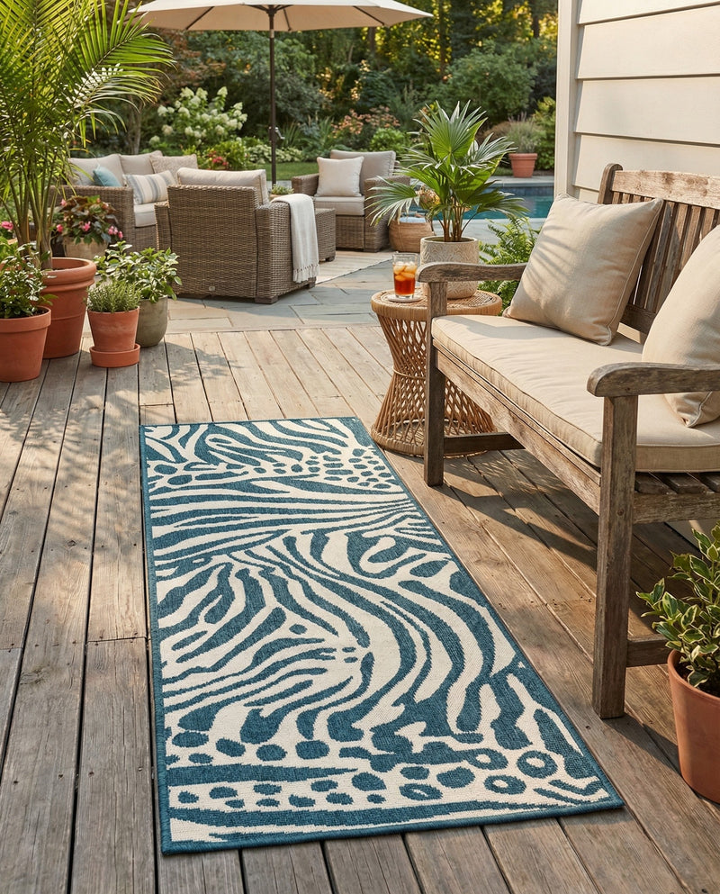 Savannah Escape Collection Area Rug -  Masai Runner Navy Blue and Ivory  lifestyle 63