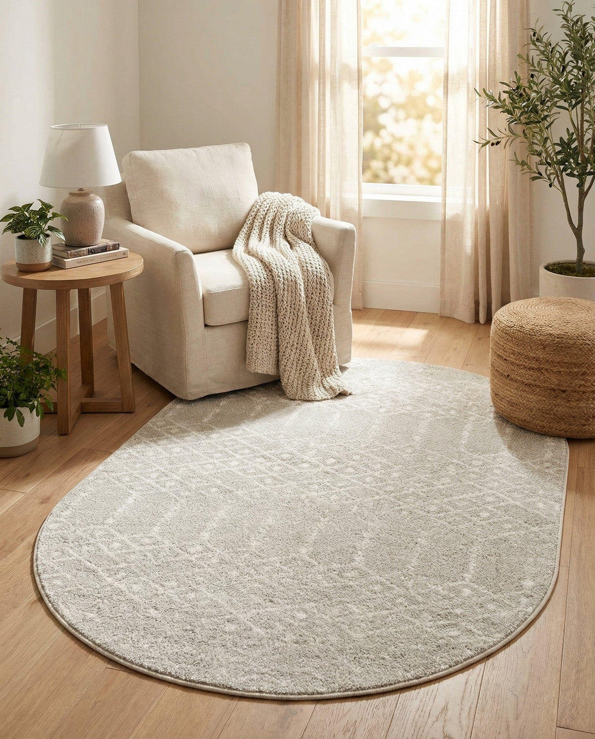Marrakesh Lattice Collection Area Rug - Casablanca (Light Gray) Oval Light Gray  lifestyle 81