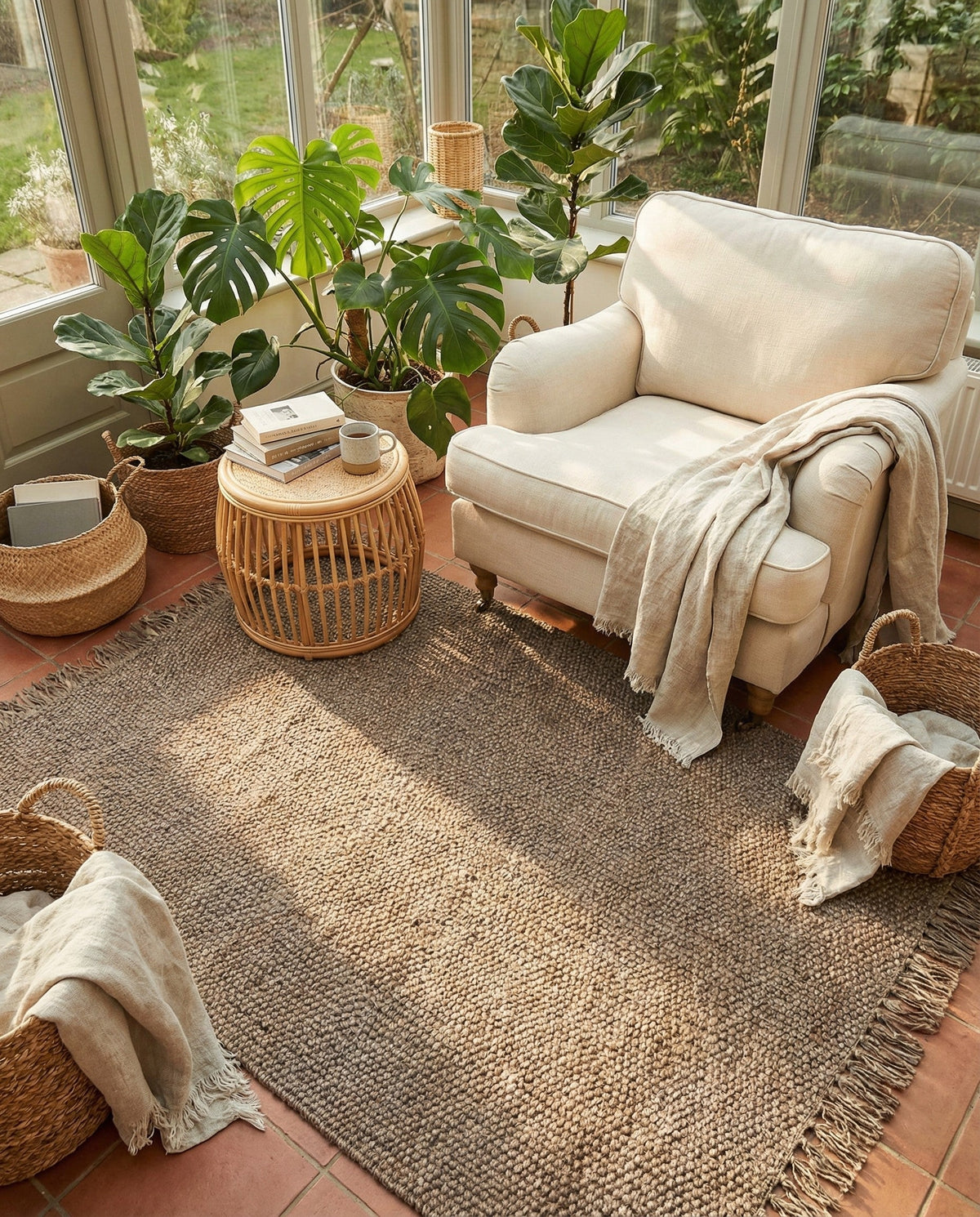 Savannah Jute Collection Area Rug - Seashore Rectangle Gray  lifestyle 28