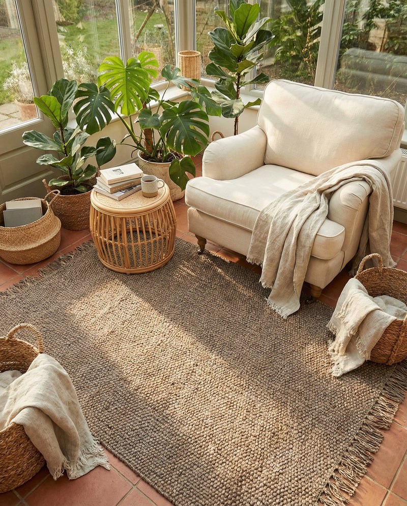 Savannah Jute Collection Area Rug - Seashore Rectangle Gray  lifestyle 28