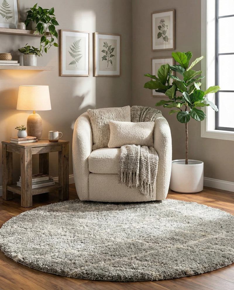 Cozy Haven Shag Collection Area Rug - Serenity (Cloud Gray) Round Cloud Gray  lifestyle 33