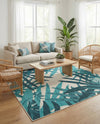 Seaside Blooms Collection Area Rug -  Provence Square Teal blue  lifestyle 75