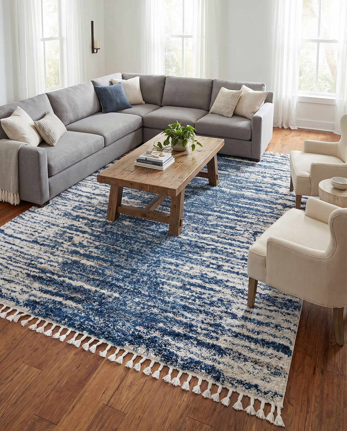 Tranquil Tides Shag Collection Area Rug - Marina Rectangle Blue  lifestyle 57