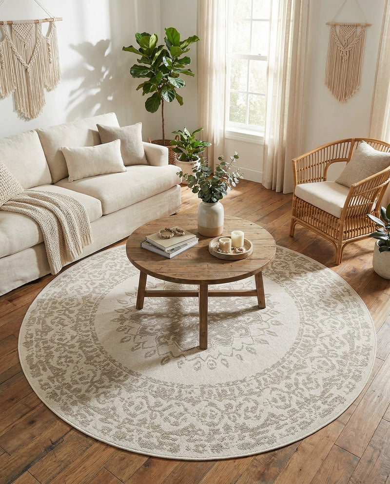 Patio Heritage Collection Area Rug -  Lafayette (Gray) Round Gray  lifestyle 58
