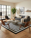 Sustainable Strands Indoor-Outdoor Oasis Collection Area Rug - Harborview Rectangle Black and White  lifestyle 16