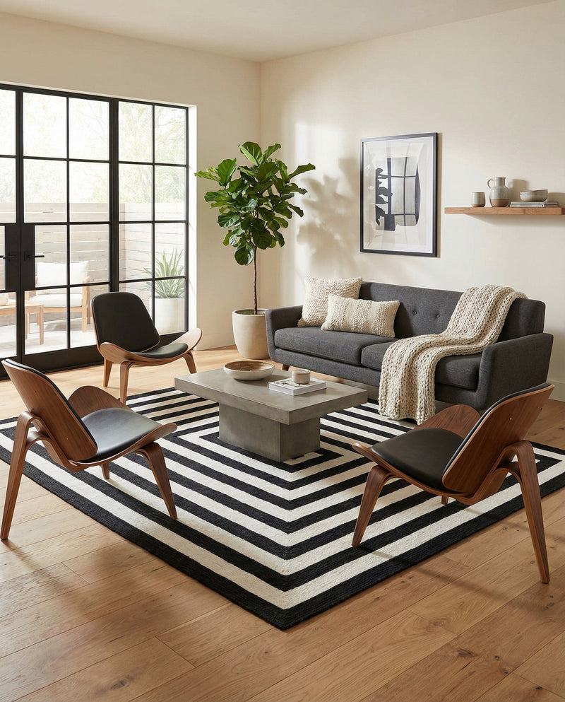 Sustainable Strands Indoor-Outdoor Oasis Collection Area Rug - Harborview Rectangle Black and White  lifestyle 16