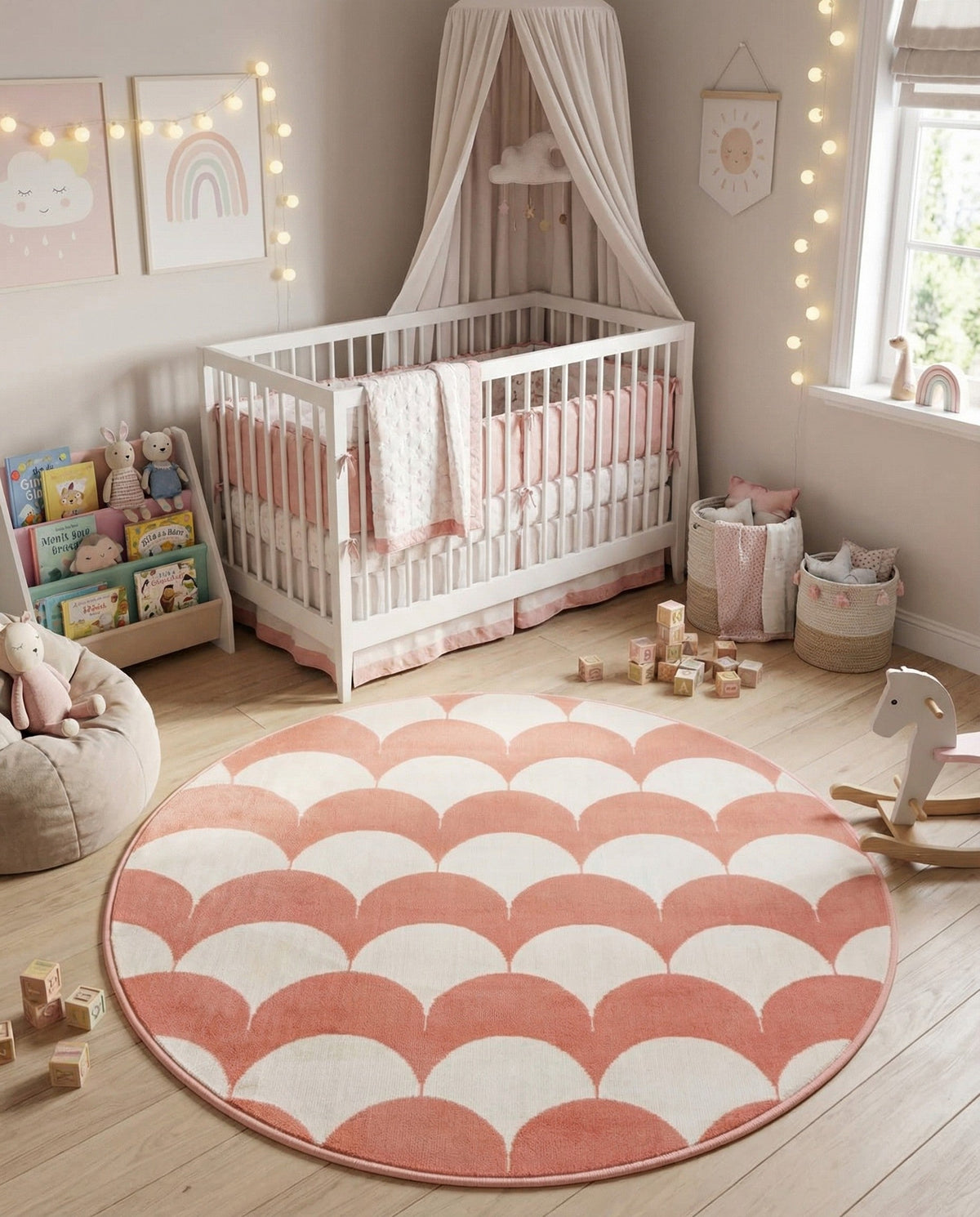 Wonder Tykes Collection Area Rug - Sparklewood Round Soft Coral Pink  lifestyle 77