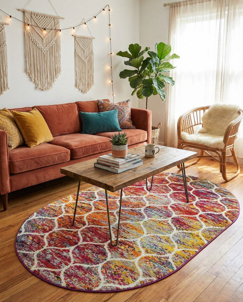 Trellis Mosaic Collection Area Rug -  Pergolatown (Multi) Oval Multi  lifestyle 48