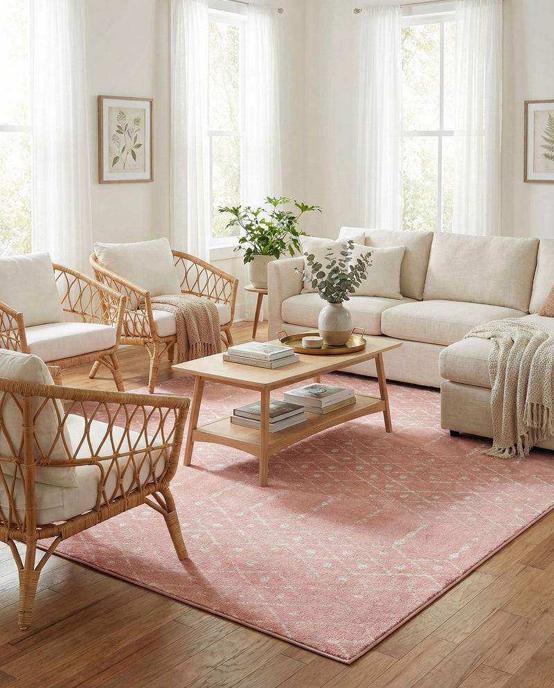 Marrakesh Lattice Collection Area Rug - Casablanca (Rose Pink) Rectangle Rose Pink  lifestyle 5