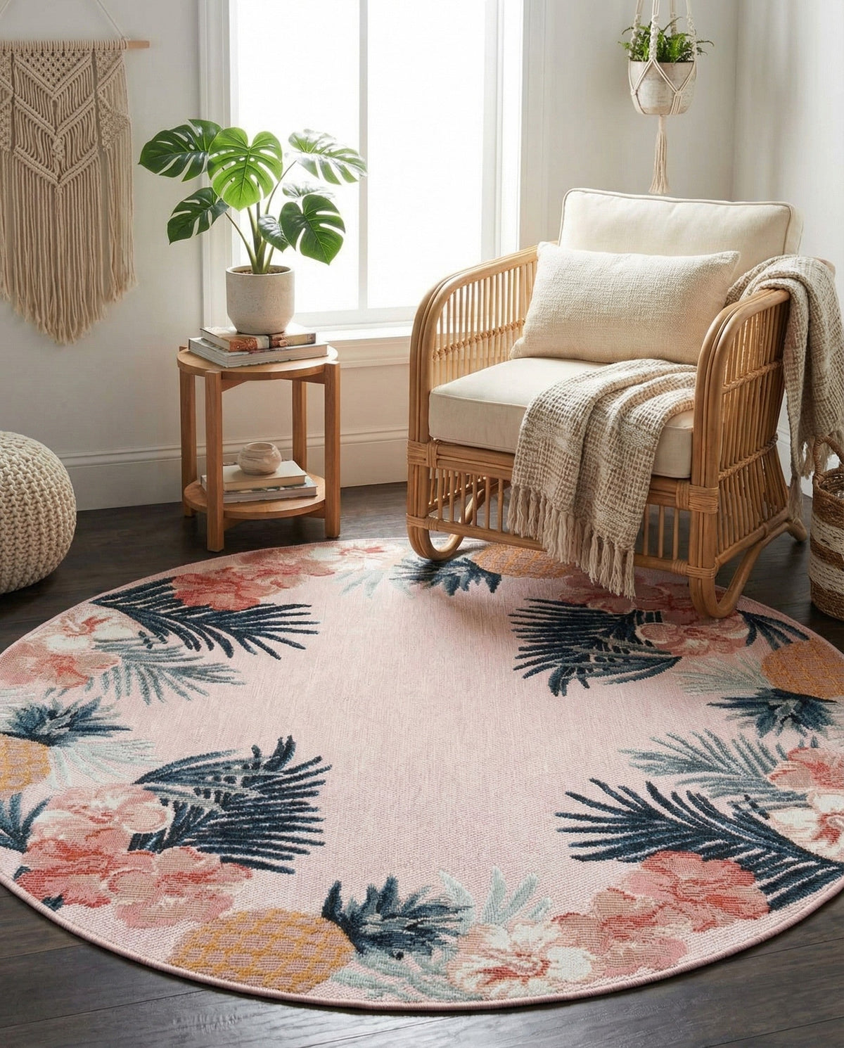 Seaside Blooms Collection Area Rug - Haven Round Pink  lifestyle 116