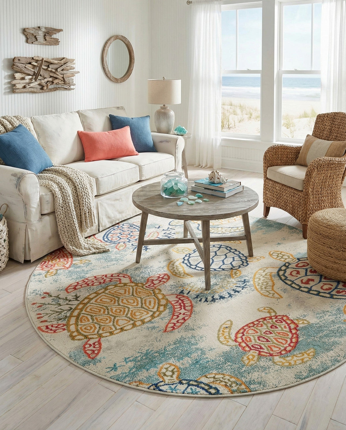Sorrento Shores Collection Area Rug -  Massa Round Beige  lifestyle 140