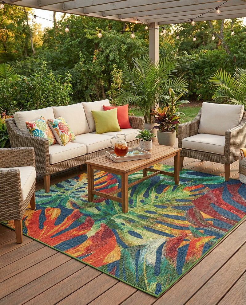 Coastal Terrace Collection Area Rug -  Pier Square Multi  lifestyle 31