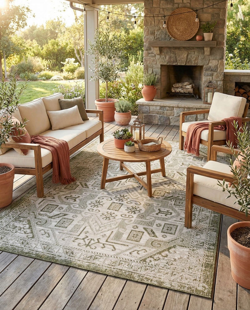 Tribal Terrace Treasures Collection Area Rug - Mayan Marina (Green) Rectangle Green  lifestyle 34