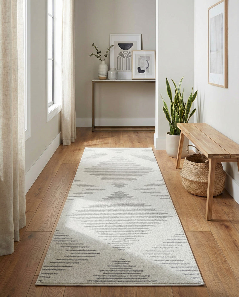 Seychelles Stripes Collection Area Rug - Mahe (Ivory and Gray) Runner Ivory and Gray  lifestyle 28