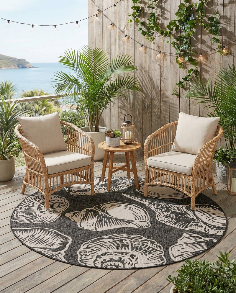 Seaside Haven Rugs Collection Area Rug -  Lighthouse (Black and White) Round Black and White  lifestyle 71
