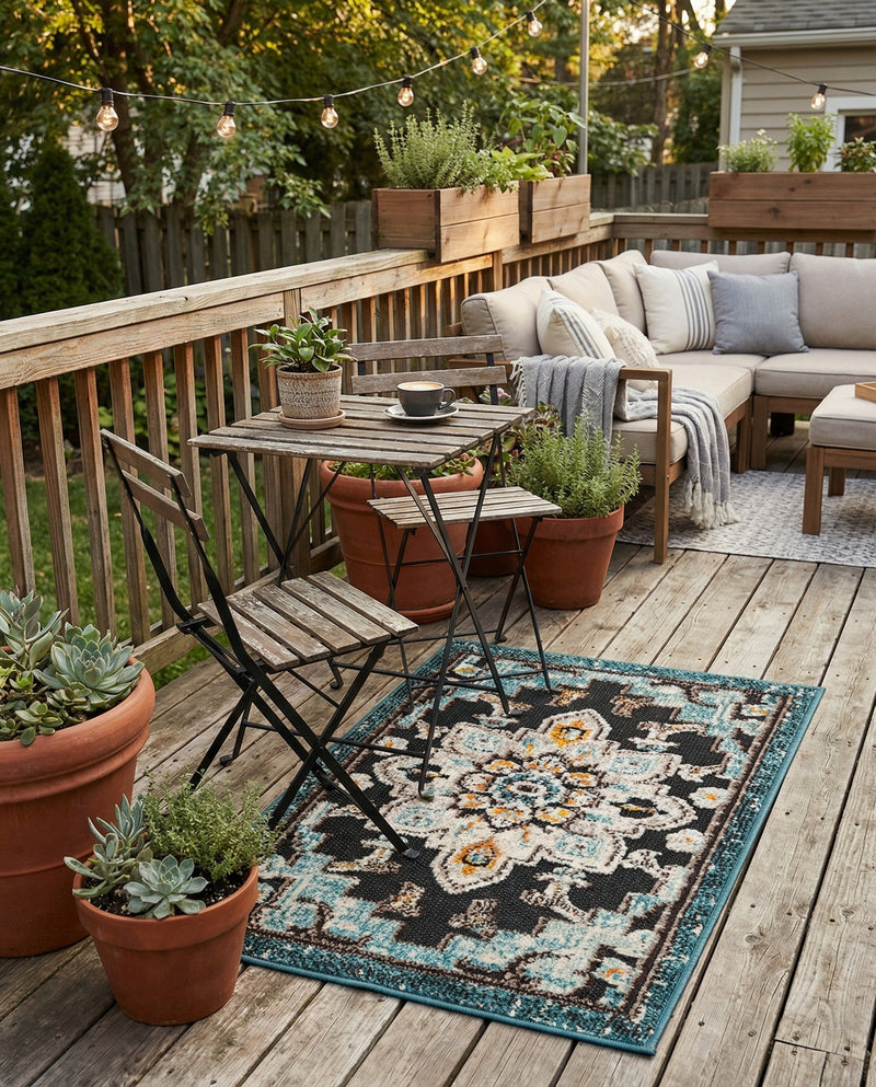 Outdoor Marrakesh Collection Area Rug -  Essaouira Rectangle Navy Blue  lifestyle 17