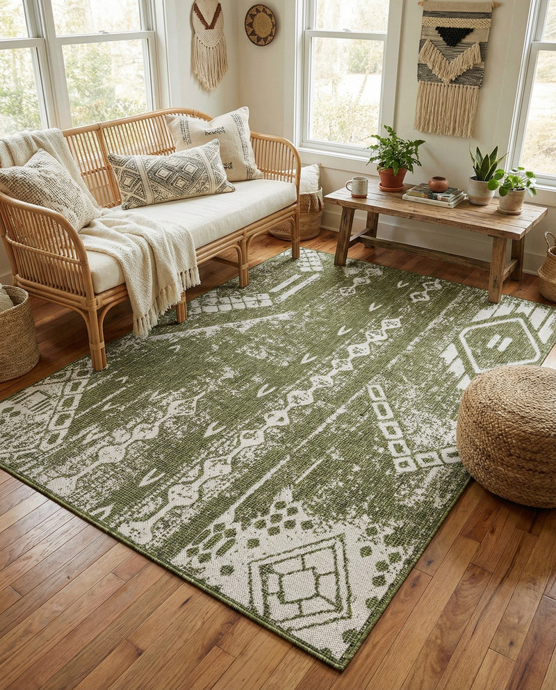 Desert Nomad Terrace Collection Area Rug - Sahara (Green) Rectangle Green  lifestyle 30