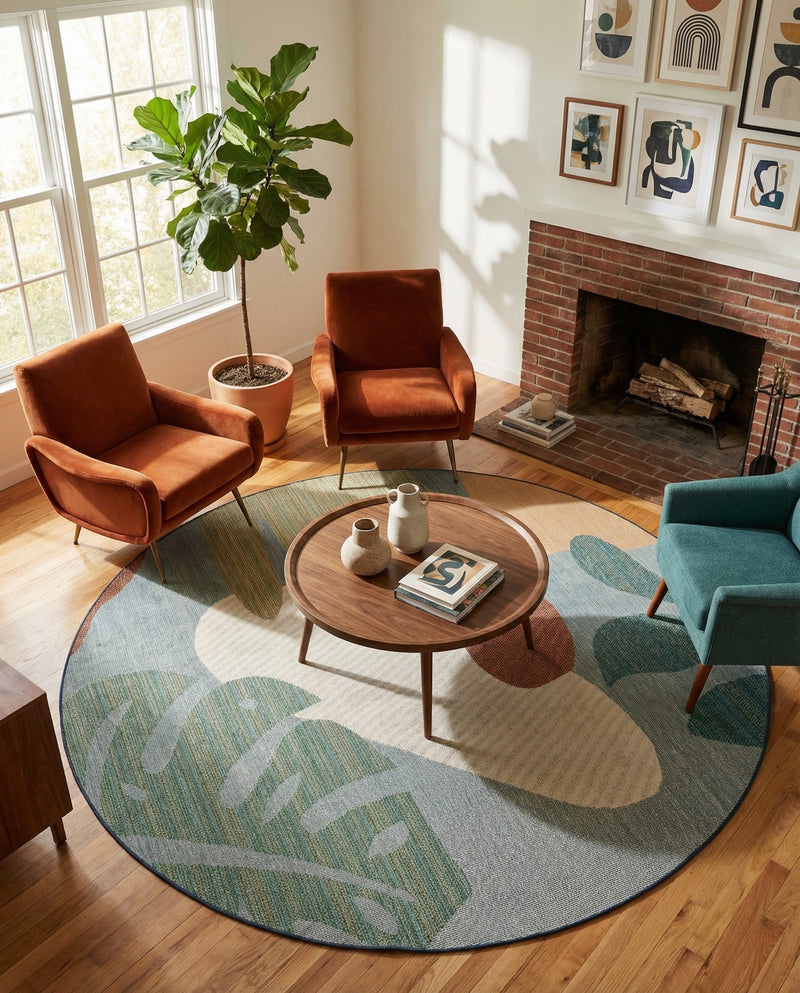 Coastal Terrace Collection Area Rug -  Boardwalk Round Blue  lifestyle 43