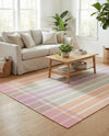 Seaside Stripes Collection Area Rug -  Coral Rectangle Pink and Lavender  lifestyle 56