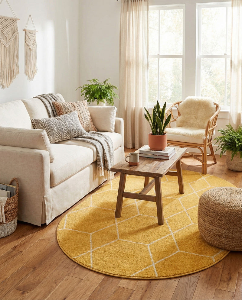 Trellis Mosaic Collection Area Rug - Arborville (Yellow) Oval Yellow  lifestyle 41