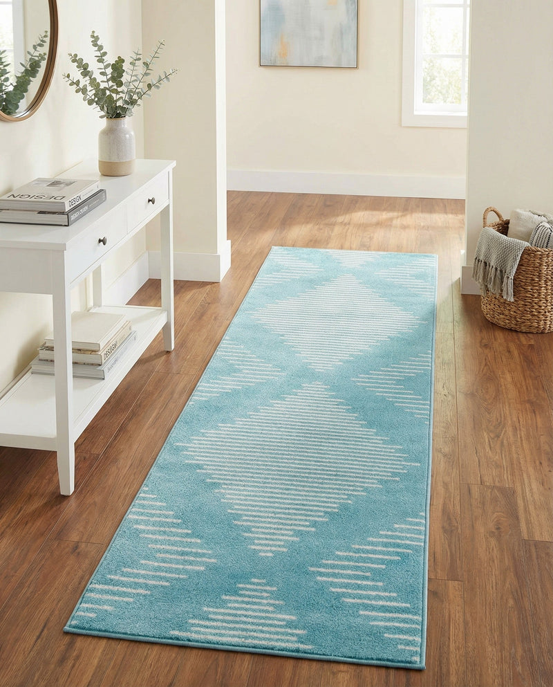 Seychelles Stripes Collection Area Rug - Mahe (Light Blue) Runner Light Blue  lifestyle 25