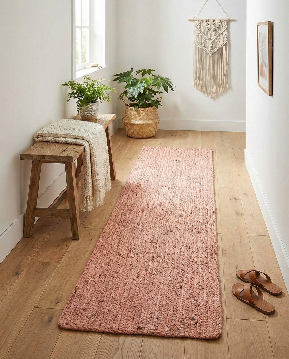Woven Seaside Jute Collection Area Rug - Savannah (Light Pink) Table Runner Light Pink  lifestyle 73