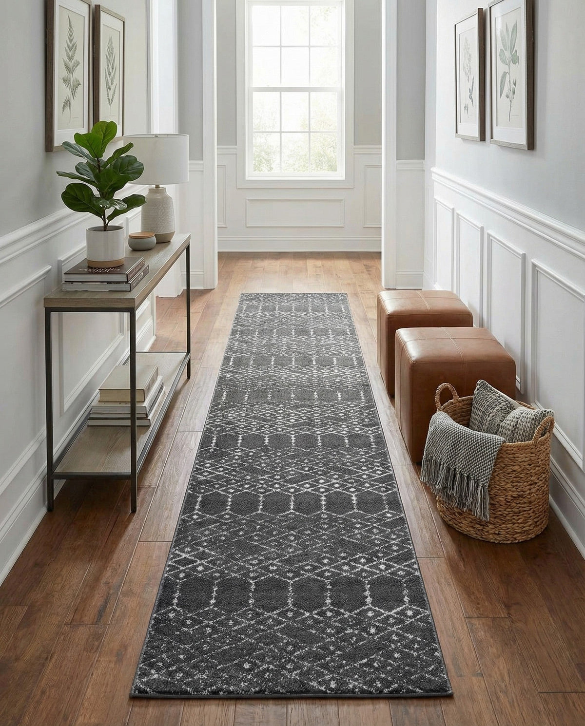 Marrakesh Lattice Collection Area Rug - Casablanca (Charcoal Gray) Runner Charcoal Gray  lifestyle 67