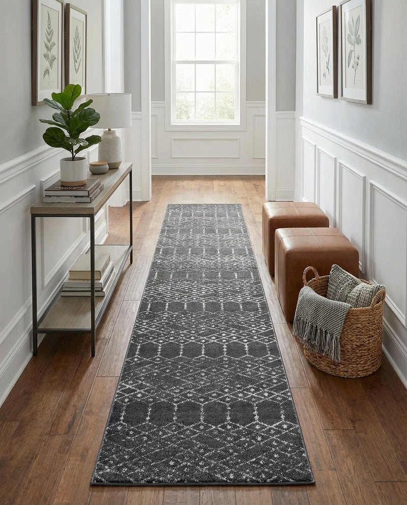 Marrakesh Lattice Collection Area Rug - Casablanca (Charcoal Gray) Runner Charcoal Gray  lifestyle 67