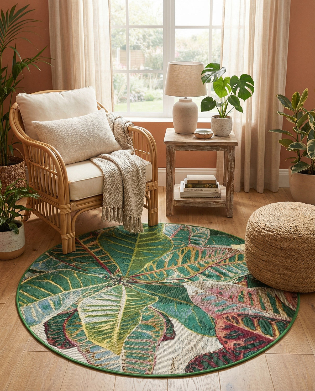 Seaside Blooms Collection Area Rug -  Fern Round Multi  lifestyle 117