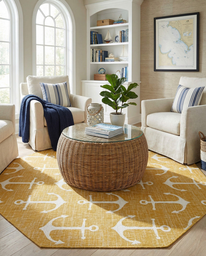 Seaside Haven Rugs Collection Area Rug - Sapphire (Yellow) Octagon Yellow  lifestyle 48