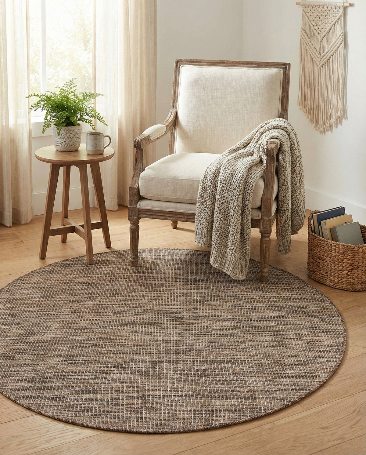 Seaside Serenity Collection Area Rug - Veranda (Light Brown) Round Light Brown  lifestyle 111
