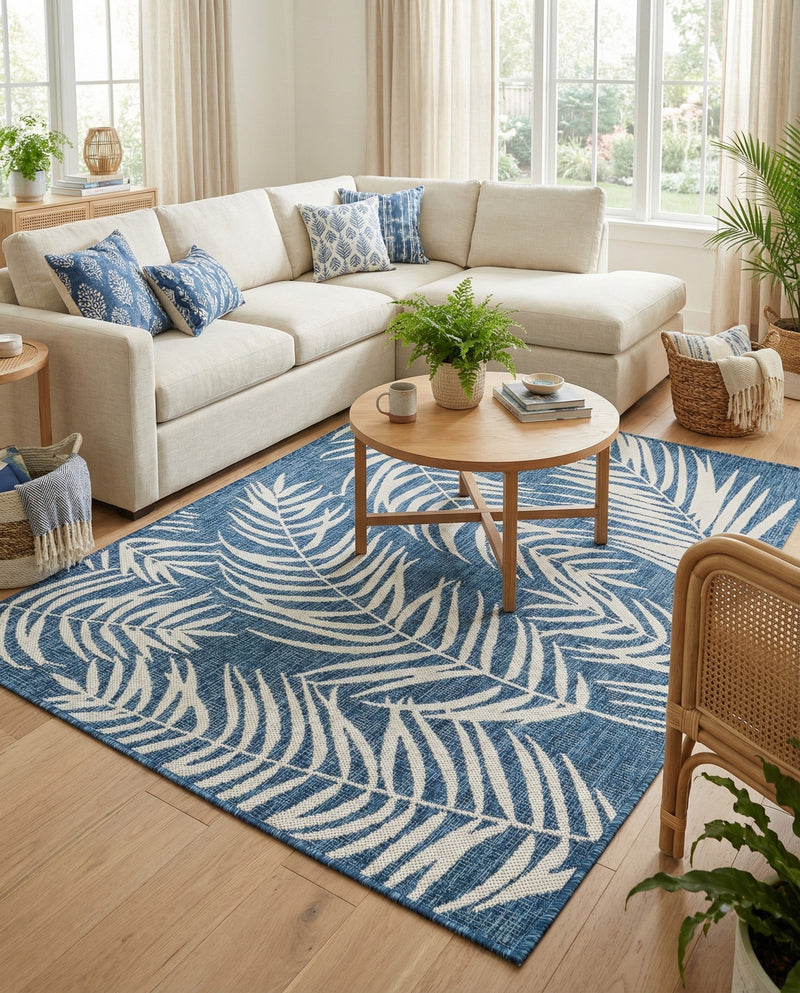 Seaside Blooms Collection Area Rug - Verdure (Blue) Rectangle Blue  lifestyle 8