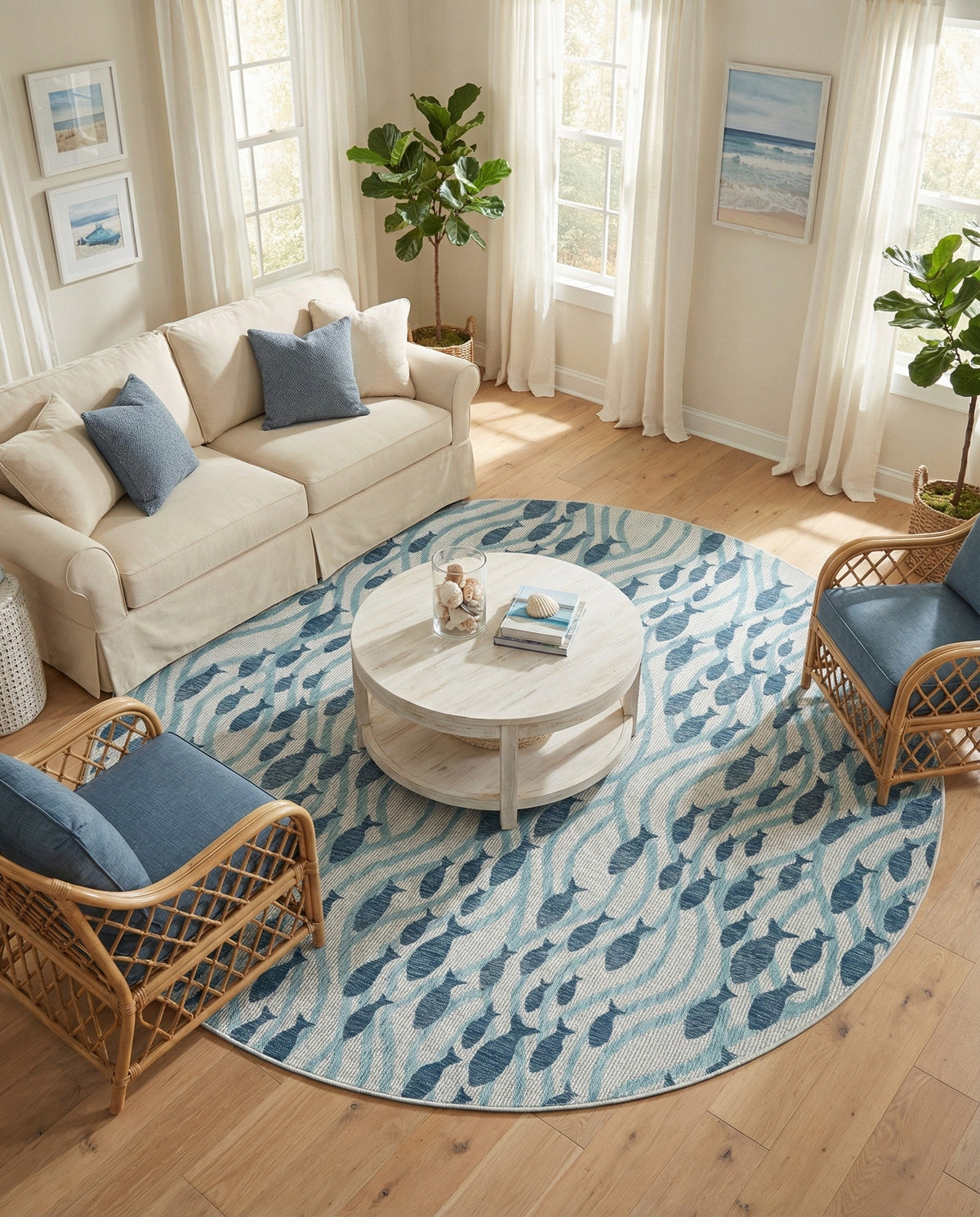 Seaside Haven Rugs Collection Area Rug -  Harbor Round Blue  lifestyle 46