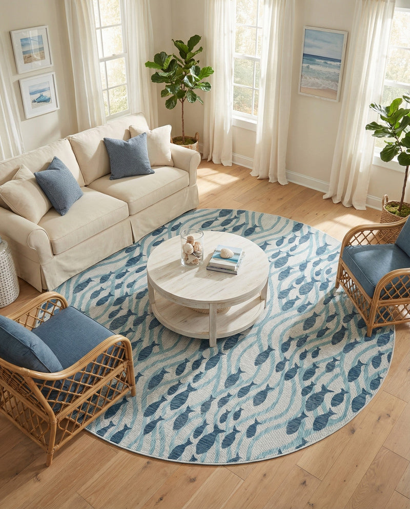 Seaside Haven Rugs Collection Area Rug -  Harbor Round Blue  lifestyle 46