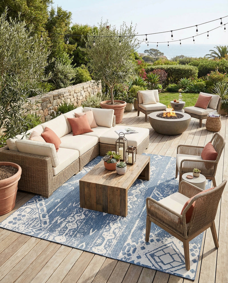 Desert Nomad Terrace Collection Area Rug - Sahara (Blue) Square Blue  lifestyle 32