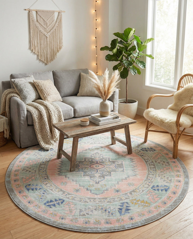 Savannah Series Collection Area Rug -  Augusta (Pink) Round Pink  lifestyle 72
