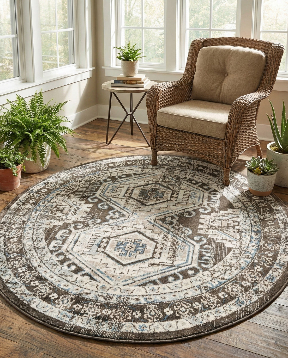 Savannah Elegance Collection Area Rug -  Tybee (Gray) Round Gray  lifestyle 84