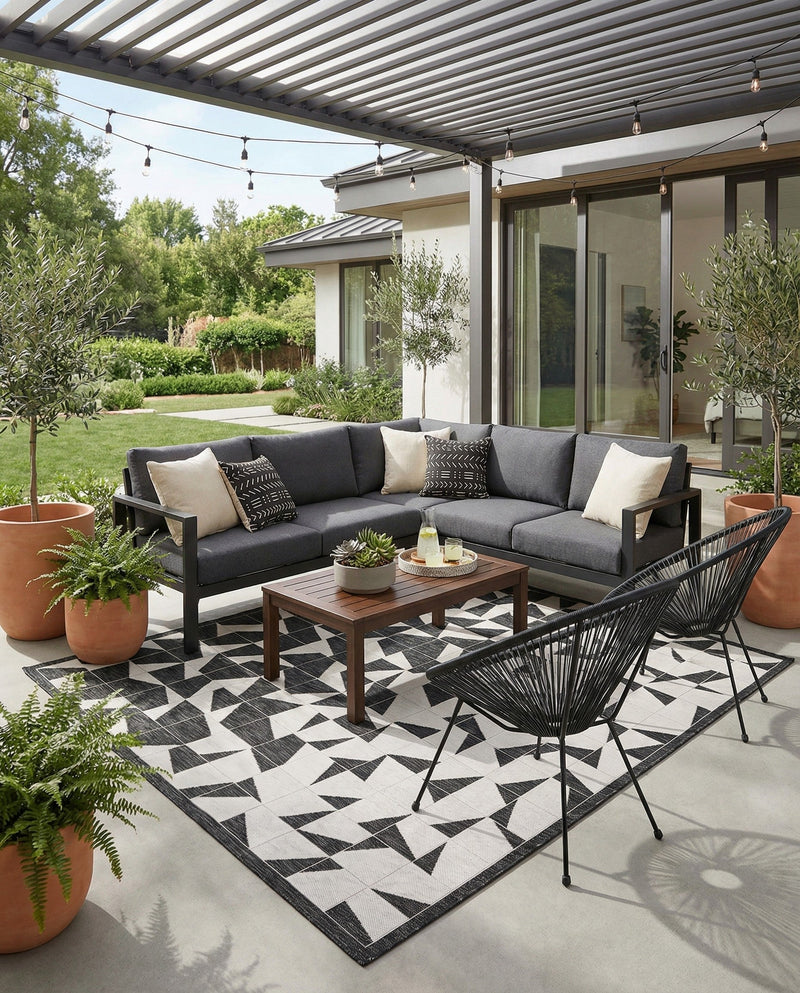 Urban Terrace Collection Area Rug -  Mercer Square Black and White  lifestyle 32